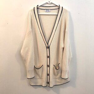 3X women's Cardigan/sweater button up knit white/navy stripe tennis prep preppy